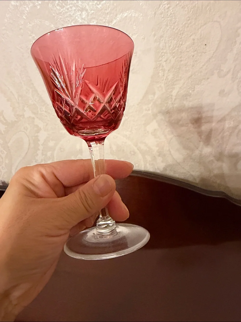 Vintage Red Cut Crystal Wine Glass - Elegant Stemware